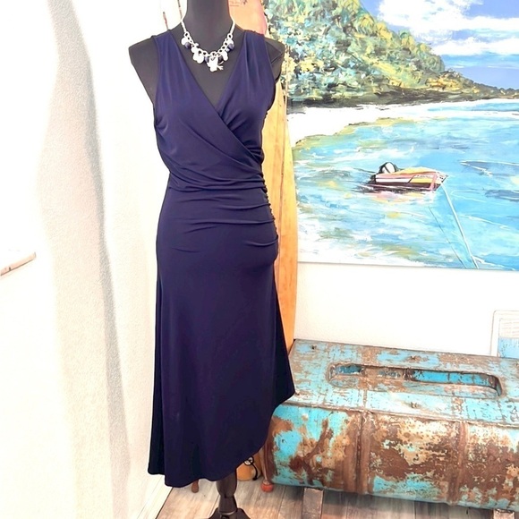 💙Michael Kors,Gorgeous Ruched Navy Asymmetrical Dress,Exposed Side Zip,Size M - Picture 1 of 14
